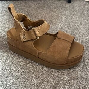 UGG Chestnut Suede Platform Sandal with Adjustable Straps